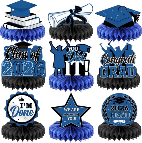 Vista 11 de Yisong 9 piezas de decoración de mesa de fiesta de graduación 2026, felicitaciones de la clase de 2026, centros de mesa de graduación para mesas