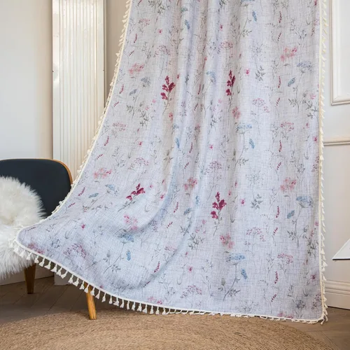 Vista 27 de Cortinas florales de granja semiopacas para sala de estar, de 63 pulgadas de largo, mezcla de lino y algodón, paneles de cortina de ventana cortos