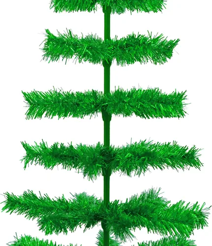 Vista 3 de Árbol de Navidad de oropel verde metálico, base de metal verde, cepillo artificial, soporte para tronco de madera incluido (48 pulgadas)