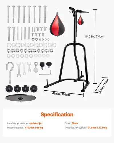Vista 8 de VEVOR 2 in 1 Punching Bag Stand, Steel Heavy Duty Workout Equipment,Freestanding Sandbag Rack,for Home Gym Fitness