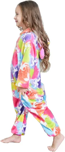 Vista 4 de PlushCosplay Pijama de unicornio para niños, disfraz de Halloween