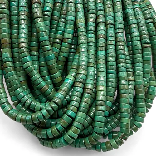 Vista 4 de ABCGEMS - Cuentas de turquesa verde Hubei Freeform Smooth Heishi 0.394 in