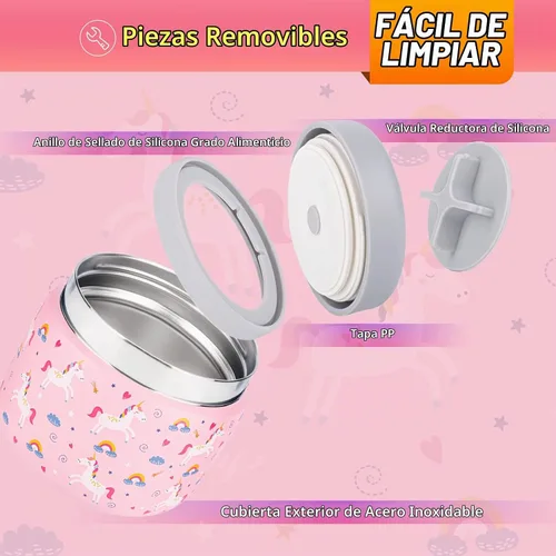 Vista 4 de Charcy 9 oz Tarro de alimentos aislado de acero inoxidable para niños, termo de sopa con boca ancha a prueba de fugas, juego de contenedores para 8h