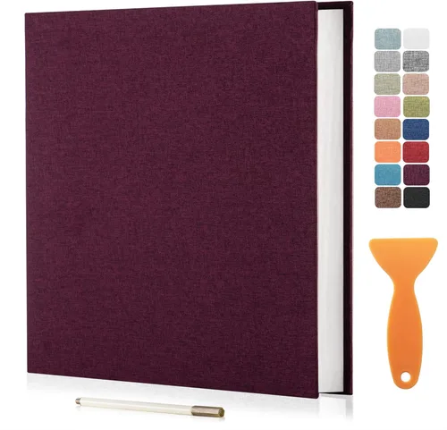 Vista 12 de Álbum autoadhesivo para fotos de 4 x 6 pulgadas, álbum de recortes con cubierta de lino magnética, 30 páginas adhesivas en blanco, para familiares