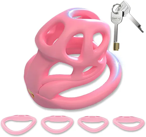 Vista 10 de Jaula de castidad masculina – Jaula de pene con cerradura invisible empotrada con 4 anillos de diferentes tamaños y 2 llaves, juguetes sexuales
