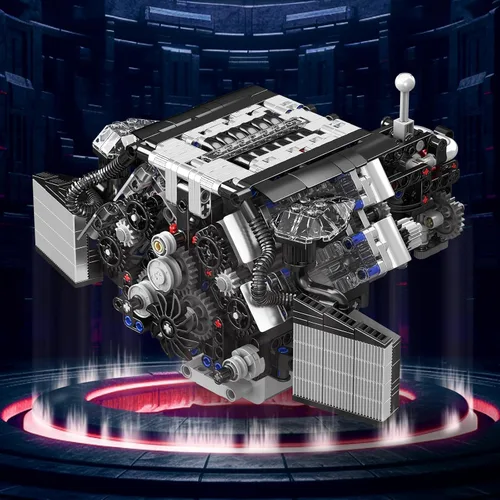 Vista 7 de Mould King 10230 V8 Engine Works A8 W12 Sports Car Engine Model Building Kit, 871+ Pieces Electric Power Version, STEM Engineering Toy for Adults