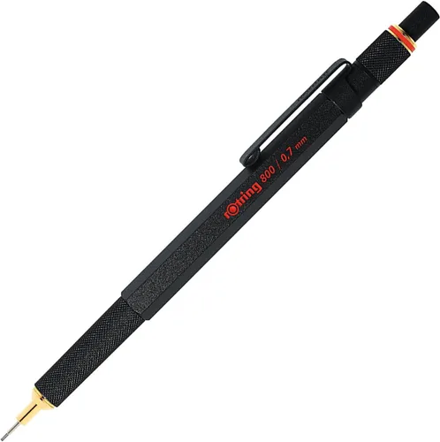 Vista 9 de Lápiz mecánico retráctil rOtring 800, 0.02 pulgadas, barril negro, Negro Barril