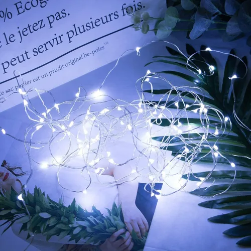 Vista 2 de Brightown Paquete de 12 luces de hadas con pilas de 7 pies para decoración navideña 20 LED Silver Wire Starry Light for Table Centerpieces, Mason