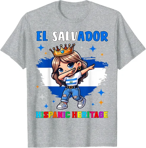 Vista 44 de Camiseta infantil El Salvador Dabbing Girl Hispanic Heritage Celebration, Negro
