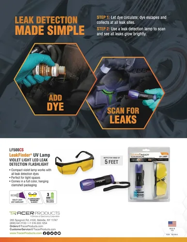 Vista 3 de LF021 Kit de Detección de Fugas de Refrigerante de Fluidos Automotrices y Aire Acondicionado - 1 oz de Tinte Detector de Fugas A/C a Base de Aceite
