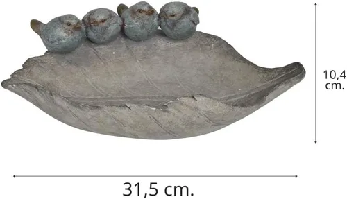 Vista 7 de Bird-Feeder - Cuenco de baño para pájaros salvajes al aire libre, decoración de jardín, pájaros de poliresina en la hoja, 12.4 x 7.5 x 4.1 pulgadas