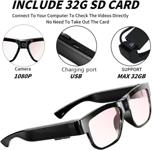 Vista 2 de Gafas de Cámara Gafas de Video Inteligentes con Cámara Gafas Deportivas Portátiles para los Ojos Grabación al Aire Libre Motociclismo Senderismo