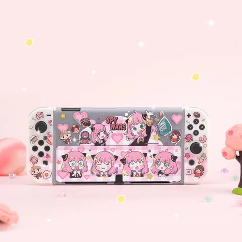 Vista 4 de Eamily Cute SPY FAMILY Case Compatible with Nintendo Switch OLED, Dockable Case Cover, Ergonomic Soft TPU Grip Case for Joycon, Sparkle Skin Set