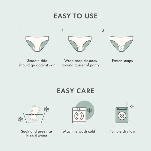 Vista 6 de HESTA almohadillas para menstruación reutilizables de algodón orgánico, juego de 3, Ajustado