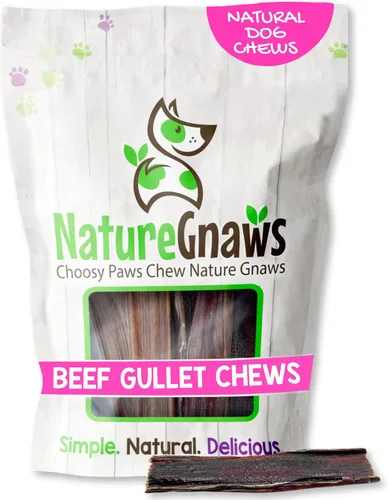 Vista 12 de Nature Gnaws Beef Gullet - Golosinas masticables para perros pequeños de 4 a 5 pulgadas (20 unidades) - Golosinas masticables de carne seca natural