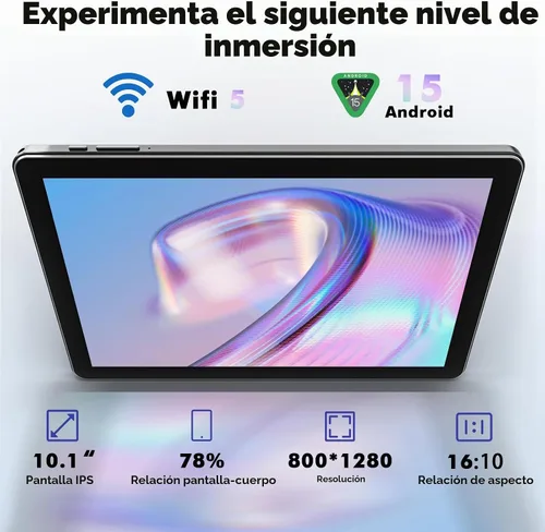 Vista 2 de Tablet Android 15 de 10.1 pulgadas, 24 GB de RAM 128 GB ROM (ampliable 1 TB), pantalla HD de 1280 x 800, batería de 6000 mAh, cámara de 5 MP+8 MP