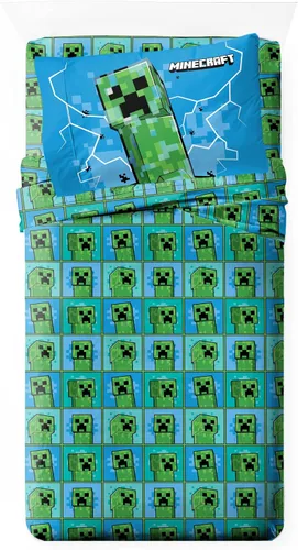 Vista 37 de Jay Franco - Juego de sábanas de microfibra, tamaño matrimonial, supersuave de Minecraft con diseño neón cibernético con Creeper, de 4 piezas