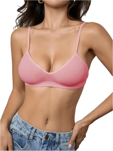 Vista 13 de SweatyRocks Bralette Triangular para Mujer con Escote Pronunciado Sujetador con Cuello en V Sin Cables Sin Relleno Suave Cómodo para Uso Diario