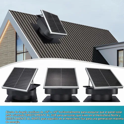 Vista 3 de Ventilador solar para ático de 30 W, sin controlador, ventilación automática de hasta 2800 pies cuadrados, ventilación solar de techo con ventilador