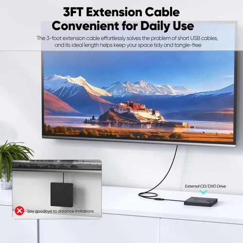 Vista 5 de Paquete de 2 cables de extensión USB 3.0, cable extensor USB 3.0 de transferencia de datos de 5 Gbps y carga rápida de 18 W, cables tipo A macho a