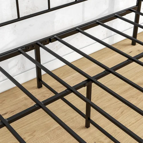 Vista 9 de Base de cama tamaño individual, base de colchón, soporte de listones de metal, muebles de plataforma, no necesita somier, gran almacenamiento debajo