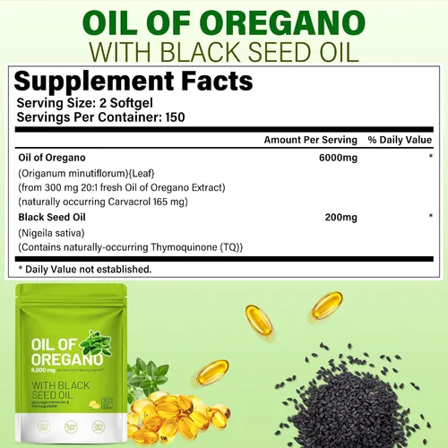 Vista 8 de Aceite de Orégano y Aceite de Semilla Negra Softgels 300