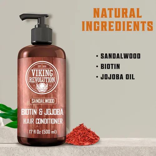 Vista 3 de Viking Revolution - Acondicionador de sándalo con biotina y aceite de jojoba - Acondicionador para hombres, acondicionador natural para cabello