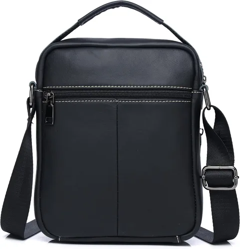 Vista 3 de LUKZIJAES Bolso de mensajero de cuero genuino para hombre, ligero, vintage, bandolera, pequeño, bolso casual para hombre