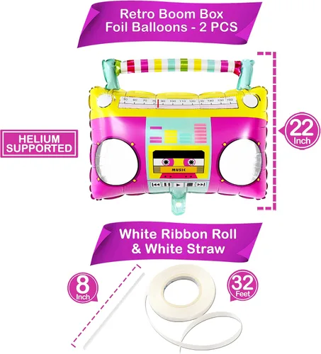Vista 4 de KatchOn Juego de globos grandes Boombox de 22 pulgadas, decoraciones de fiesta de los años 90 y discoteca, globos de caja boom de los años 80