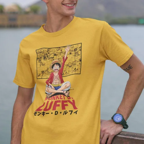 Vista 2 de Ripple Junction One Piece - Camiseta de manga corta para hombre Anime Monkey D. Luffy Map con licencia