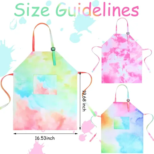 Vista 3 de SATINIOR Paquete de 3 delantales para niños, diseño de arco iris, teñido anudado, con bolsillos, ajustables, para cocina, jardinería, pintura