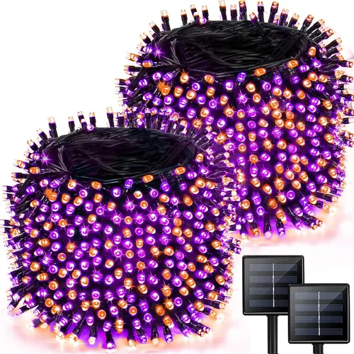 Vista 14 de Paquete de 2 tiras de luces solares de 480 LED para exteriores, luces solares súper largas de Navidad de 170 pies para exteriores con 8 modos