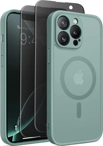 Vista 40 de GolbinBox - Funda magnética para iPhone 13 Pro Max, compatible con MagSafe, protección de cámara, protector de privacidad, funda translúcida mate, a