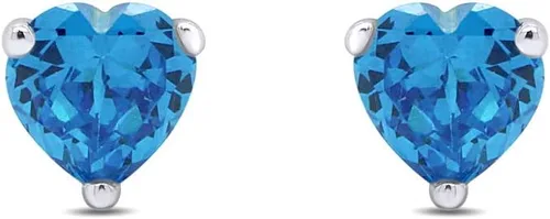 Vista 2 de Aretes de tuerca con piedra natal simulada en forma de corazón en oro blanco de 14 quilates sobre plata esterlina, regalo para ella