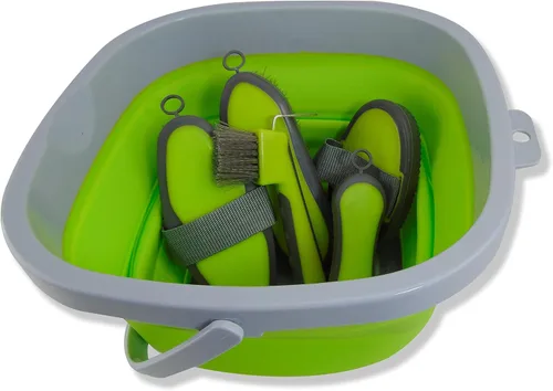 Vista 3 de Southwestern Equine - Kit de aseo plegable de 10 litros y 5 herramientas de aseo - Verde lima