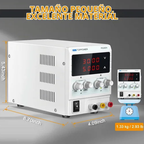 Vista 8 de Fuente de alimentación CC, fuente de alimentación de banco de laboratorio regulada ajustable de 30 V 5 A con pantalla de 4 dígitos, para pruebas