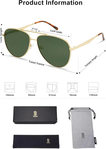 Vista 5 de SOJOS Retro Oversized Aviator Polarized Sunglasses for Women Men Classic Large Metal Sun Glasses SJ1207A