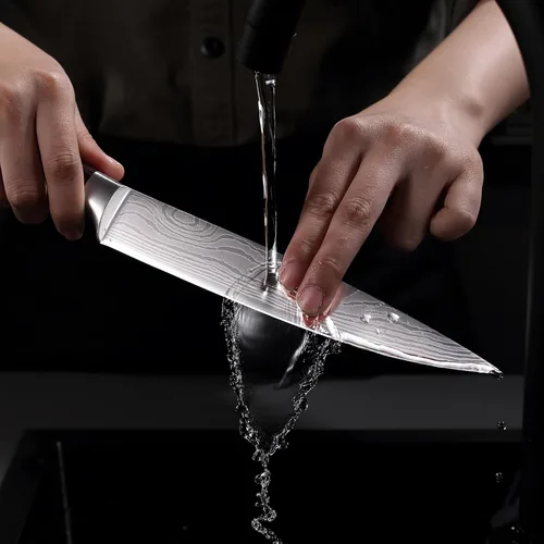 Vista 11 de PAUDIN Cuchillo de chef, cuchillo de cocina afilado de acero inoxidable de alto carbono de 8 pulgadas con mango ergonómico, caja de regalo