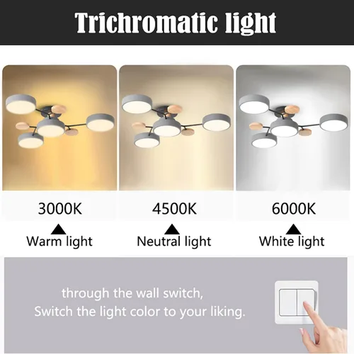 Vista 2 de Lámpara LED de techo, 26 pulgadas, 4 luces de techo modernas, montaje empotrado, de madera, 32 W, regulable, para sala de estar, dormitorio, cocina