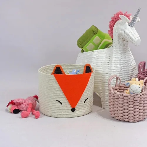 Vista 4 de T&T Homewares Cesta de almacenamiento de zorro naranja, tamaño mediano, multiusos para pañales de bebé, lavandería, habitación de los niños