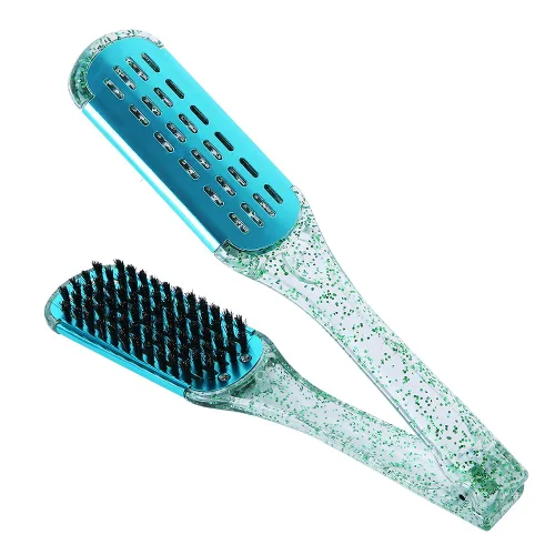 Vista 7 de Cepillo de pelo con abrazadera de cerdas de jabalí, enderezadora de cerámica de doble cara con abrazadera, desenredar y peinar el cabello