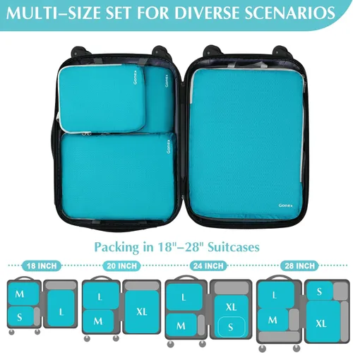 Vista 4 de Gonex cubos de compresión para embalaje, 3 piezas4 piezas de organizadores de equipaje de viaje de almacenamiento expandibles, 4 Pcs Azul, 4 PIEZAS