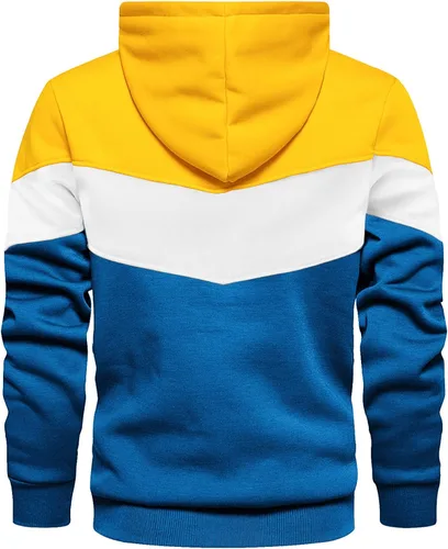 Vista 3 de Gesean Sudadera con capucha, de manga larga, para hombre, diseño de bloque de color, estilo informal, con bolsillo