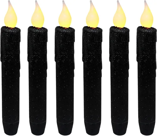 Vista 9 de CVHOMEDECO. Velas LED sin llama con purpurina parpadeantes que funcionan con pilas, con temporizador para el hogar, boda, Halloween, decoración