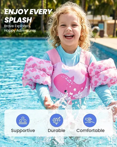 Vista 9 de Gogokids 2-in-1 Toddler Swim Vest Pool Floaties for Kids[CPC Certified & Remove Crotch Strap]Puddle Float Jumper 24-66 Pounds, Toddler Arm Floaties