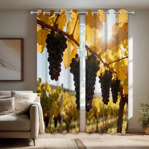 Vista 11 de Shrahala Orange Autumn Autumn Blackout Curtain Tiers, Fall Kitchen Valance Light Blocking Tier Drapes with Rod Pocket, 2 Pack 26 X 24 in