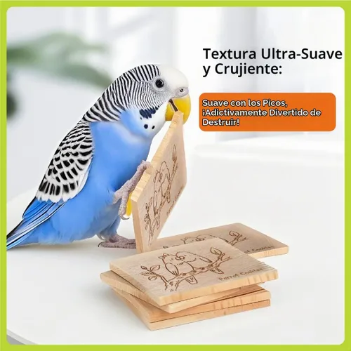 Vista 2 de Juguetes masticables de madera de balsa natural, paquete de 10 rebanadas de madera suave con impresiones