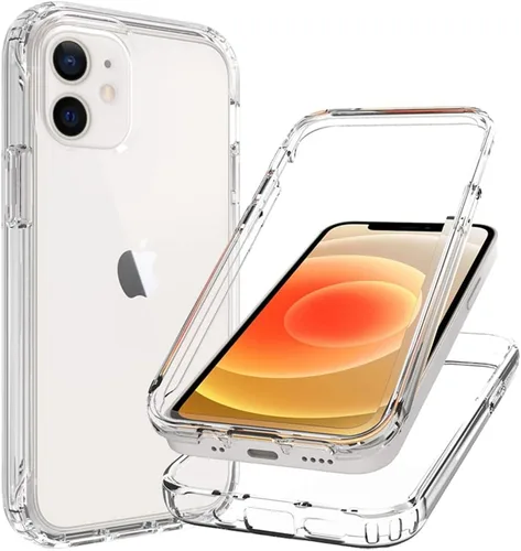 Vista 6 de Funda para iPhone 12 Mini con protector de pantalla de vidrio templado, protección de cuerpo completo transparente 360 + TPU suave a prueba