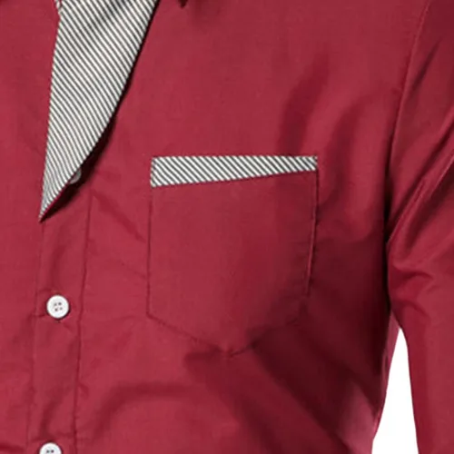 Vista 4 de Camisa de contraste de moda para hombre, manga larga, ajuste delgado, casual, con botones, cuello a cuadros, camisa con botones