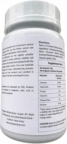 Vista 6 de Canela de Old Man's con Sucupira 500 mg (60 cápsulas) - Suplemento de hierbas de mezcla
